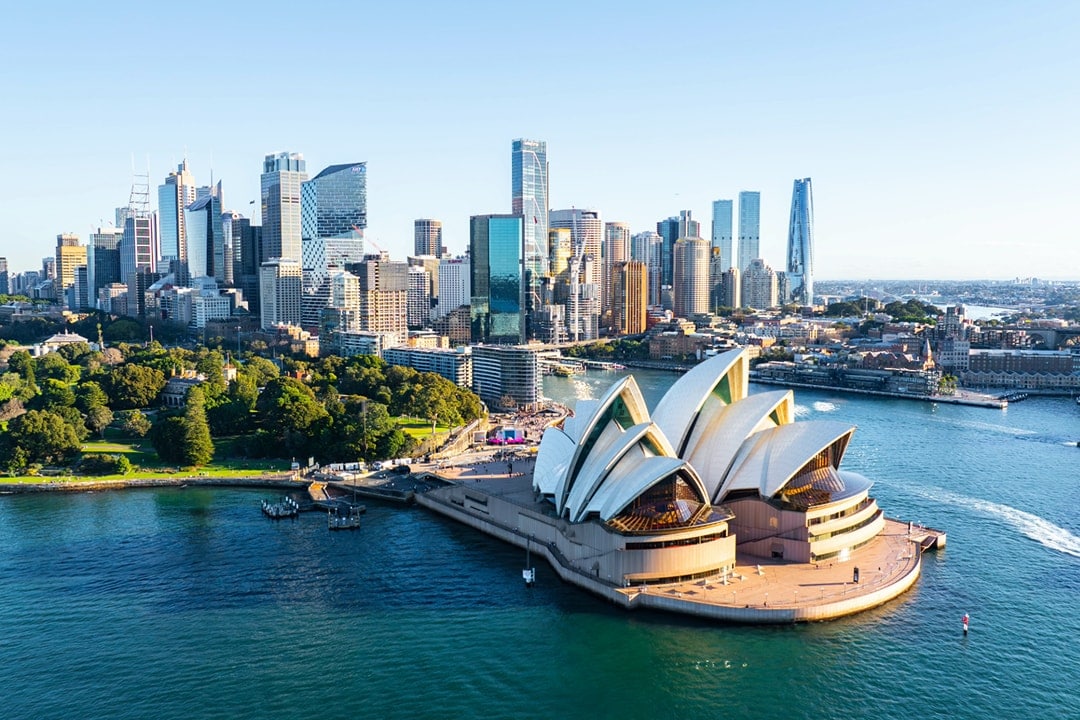 The Sydney harbor with a view of the Opera House.