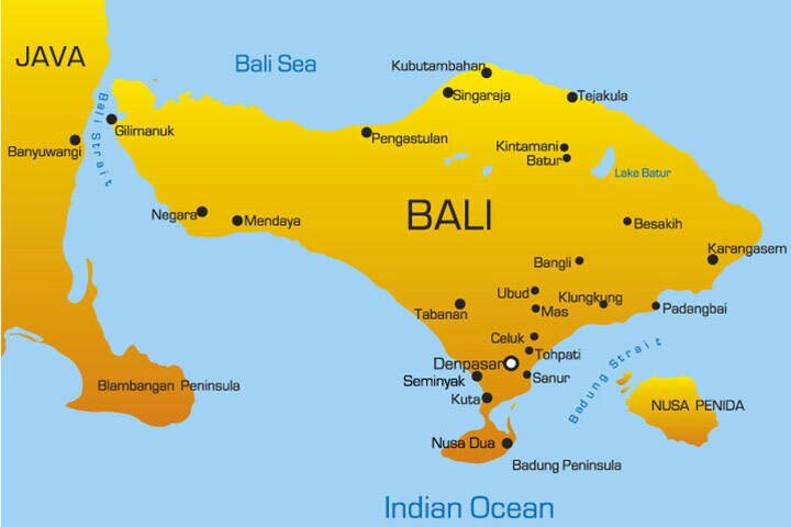 Location of Seminyak on a map of Bali