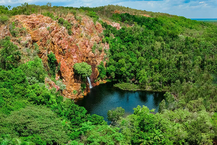 Wangi Falls, Litchfield National Park. National Park - a park renowned for its accessibility and pristine natural beauty.  The falls are found near the western boundary of the park, 150 kilometres south of Darwin along sealed roads.