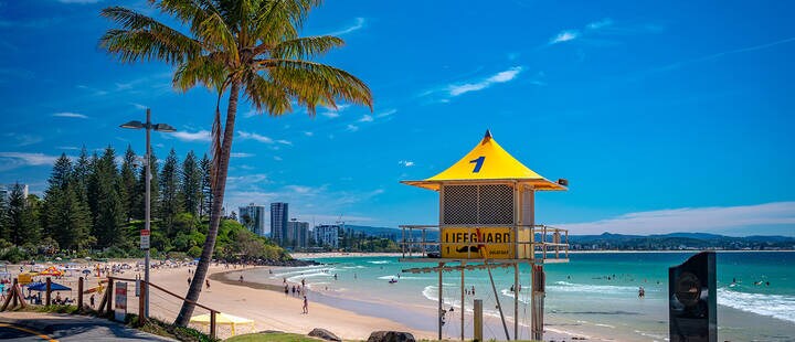 Lifeguard's beach box in Rainbow Bay, Gold Coast, Queensland, Australia