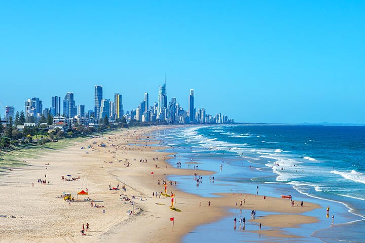 View of Gold Coast beaches and skyline
