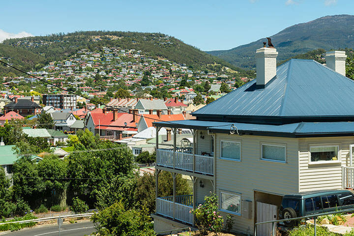Residential streets and houses in Hobart's suburbs