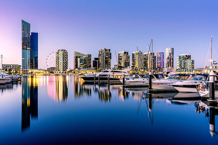 Yarra River in Sunset and Clear Sky at Docklands, Melbourne, Australia