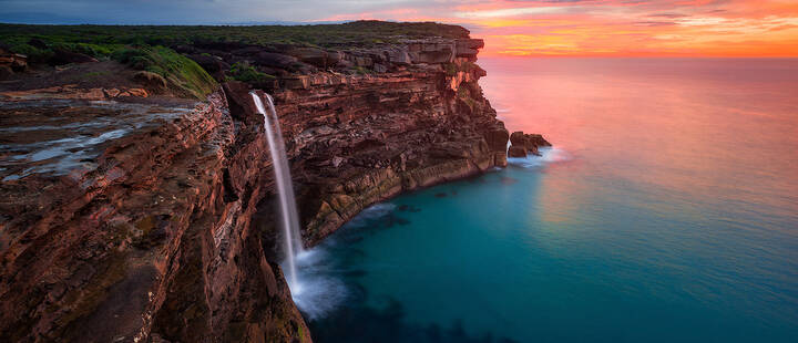 Sunrise at Curracurrong Falls and Eagle Rock in the Royal National Park, Sydney
