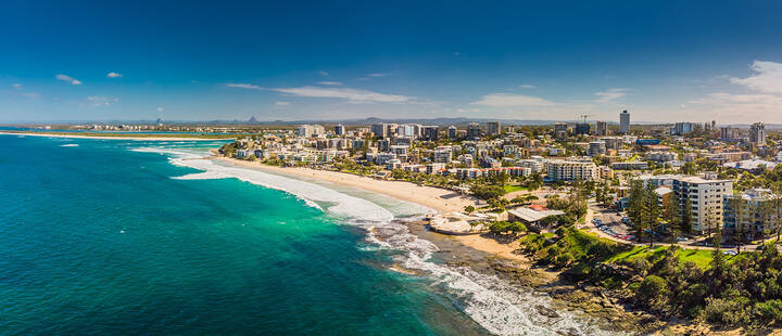 Aerial panoramic image of the Sunshine Coast from Caloundra, Queensland