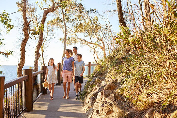 Family walking at Boiling Pot Lookout, Noosa, Sunshine Coast 