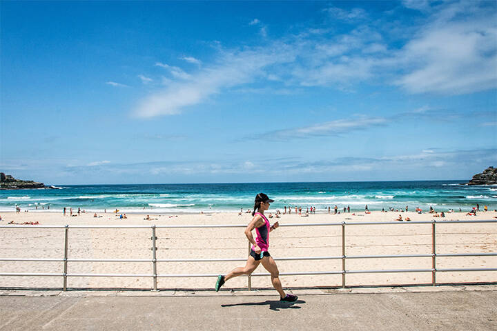 Running at Bondi Beach on the promenade 