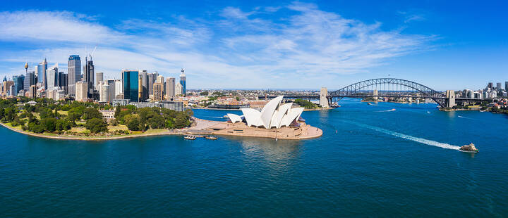 Aerial View of Sydney, Australia, featuring the Opera House and Harbour Bridge