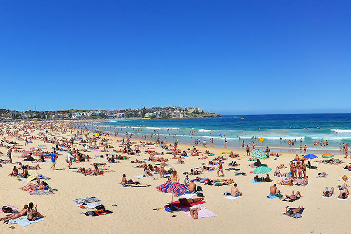 View of Bondi Beach in summer in Sydney, Australia.