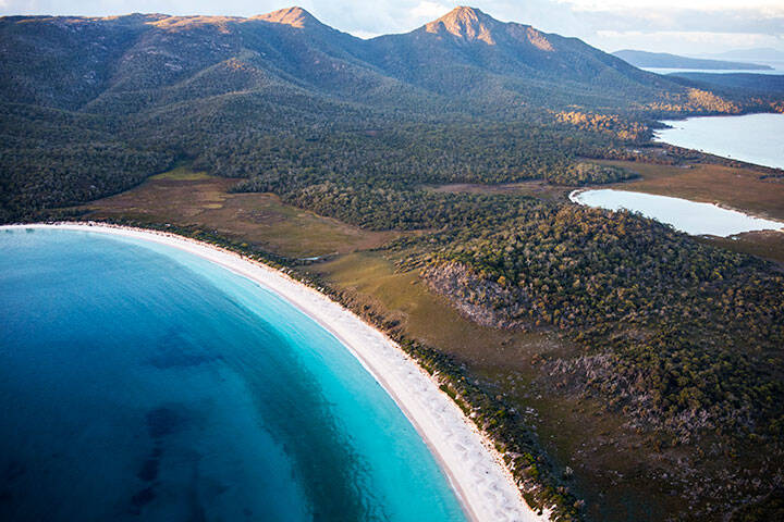 Aerial view of Wineglass Bay in Freycinet National Park 