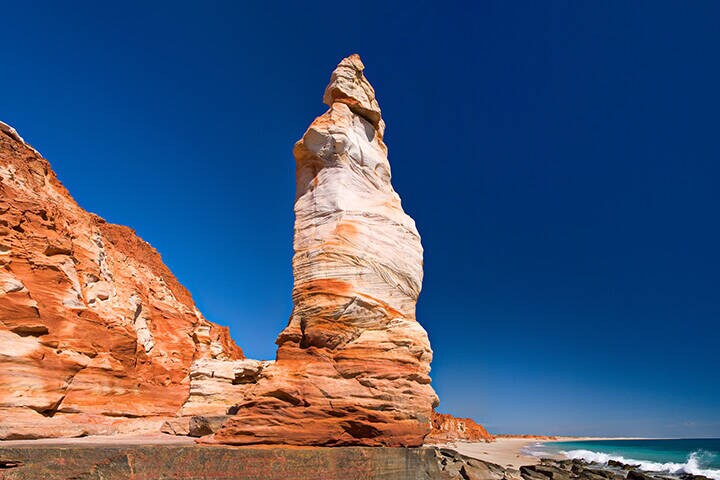 Sandstone pillar and cliffs at Cape Leveque, Kimberley, Western Australia.