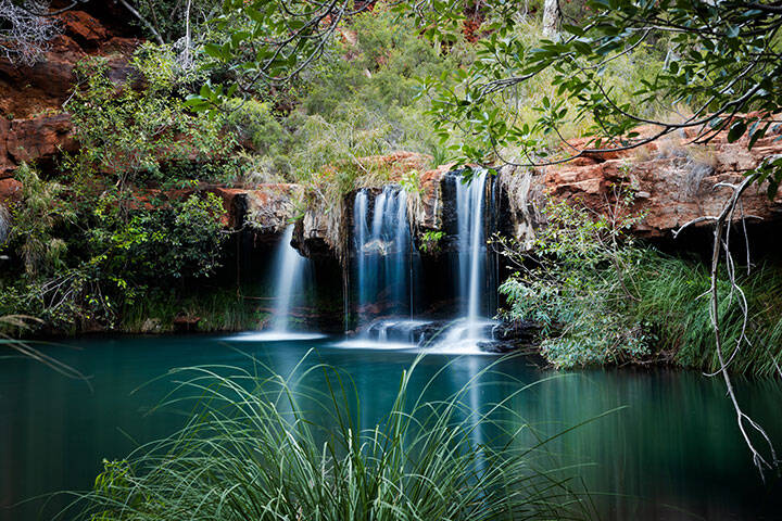 Beautiful fern pool and waterfall at Dales Gorge, in Karijini National Park, Western Australia