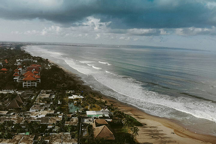 Aerial view of Seminyak Beach, Bali