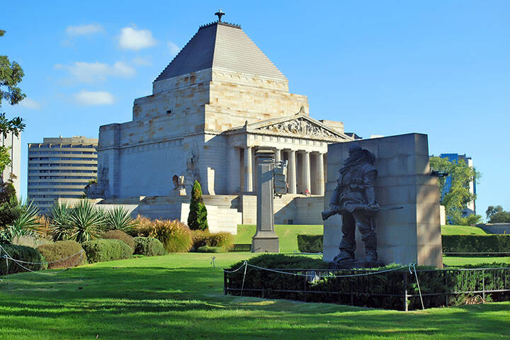 Melbourne, Australia - March 21, 2016: The Shrine of Remembrance side view in Melbourne - Australia, Victoria
