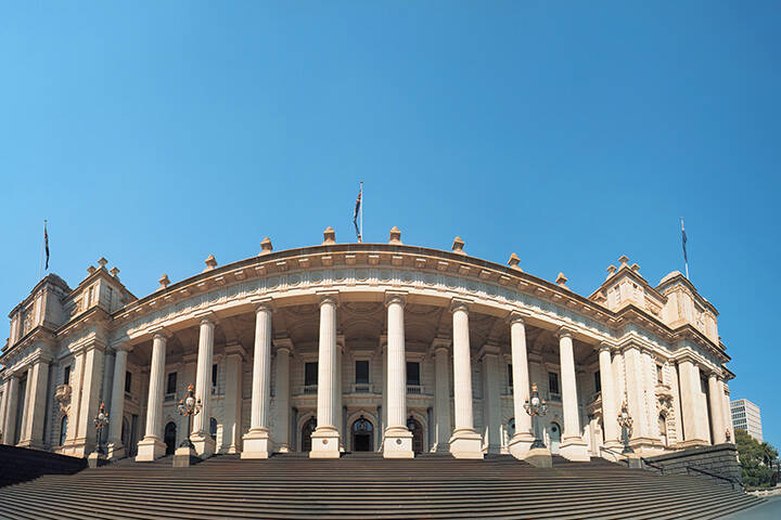 The facade of Parliament House, Melbourne, Victoria, Australia