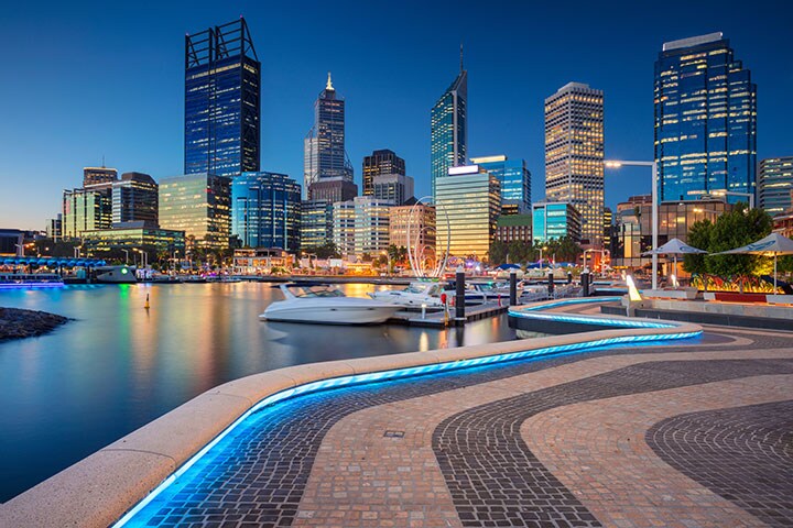 Elizabeth Quay in Perth at night